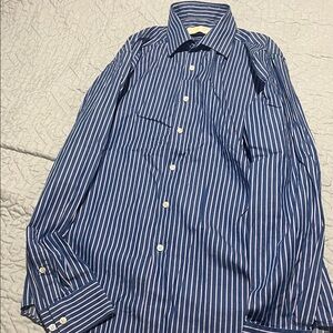Michael Kors Blue and White Striped Dress Shirt